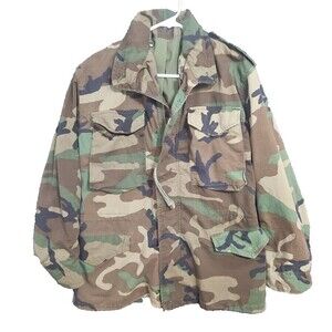 Vintage Cold Weather Field Coat Woodland Camouflage Men's Small Regular Hood